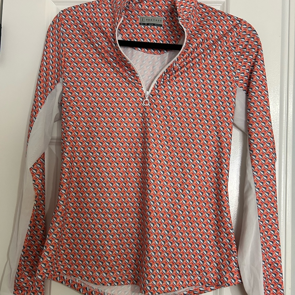 PGA Tour Pink Long Sleeve Polo Button Down Shirt